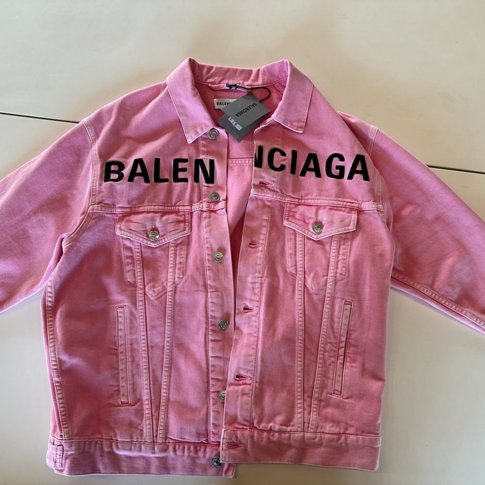 Balenciaga Pink Jean Jacket with Bold Lettering